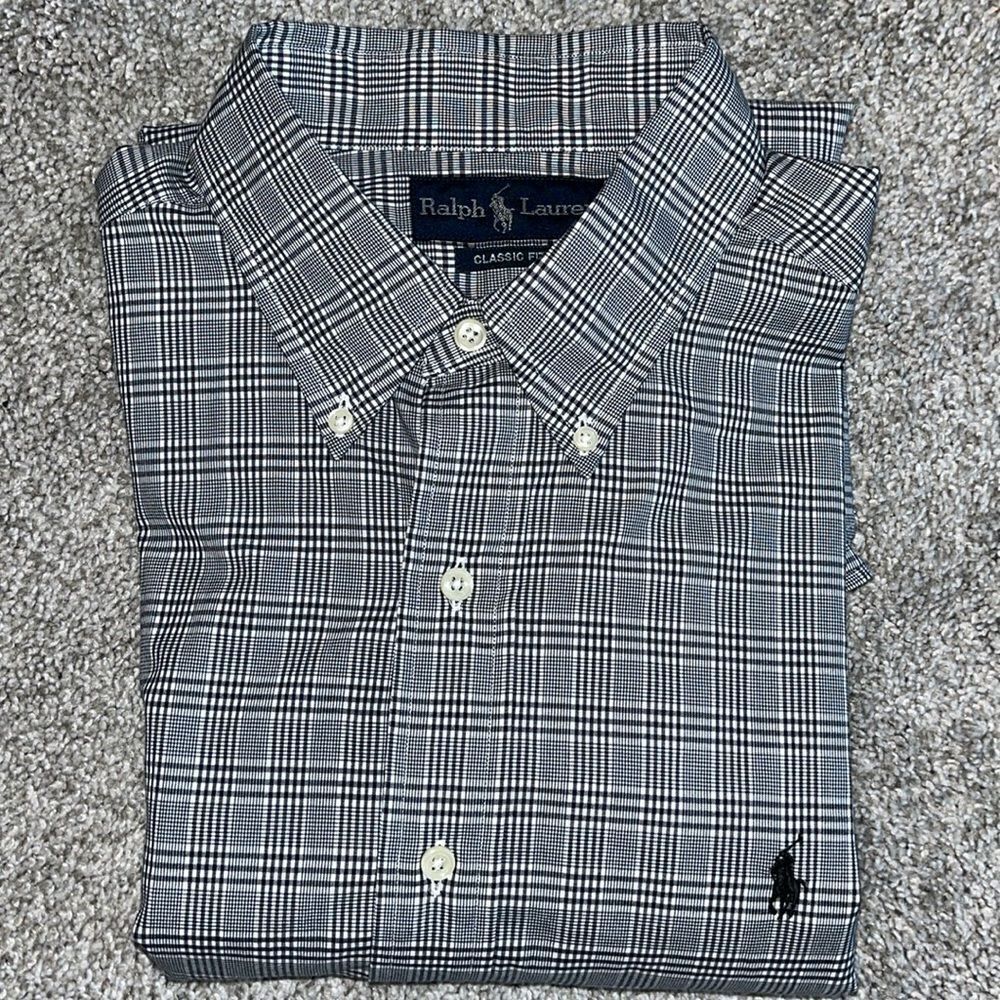 Polo Ralph Lauren houndstooth check plaid w/black pony long sleeve shirt L